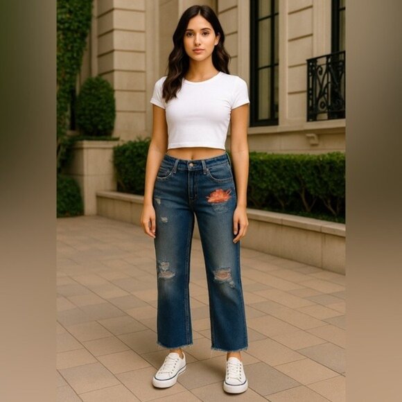 Levi’s 504 Slouch Straight Distressed Studded Floral Embroidered Jeans Sz 7 M - Picture 1 of 14